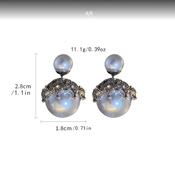 Large Faux Pearl Silvertone Earrings With Rhinestones Brand New - Picture 4 of 5